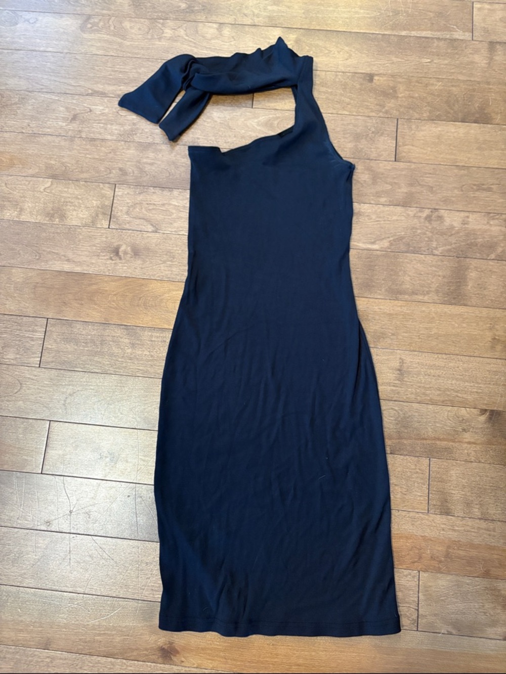 Vintage le chateau Black One-Shoulder Bodycon Dress with Neck tie accent
